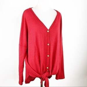 Lara Fashion Henley Red V Neck top Size L